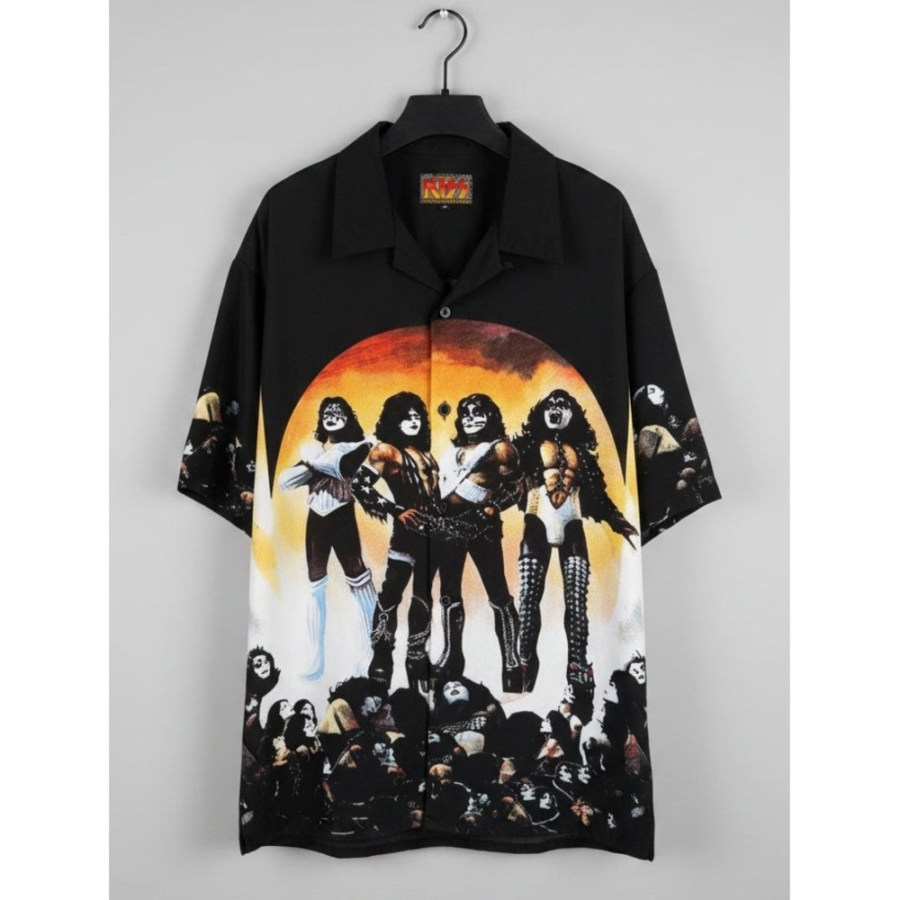 Vintage 02 KISS Dragonfly Clothing Company Button Up Shirt XL Rock Band Graphic